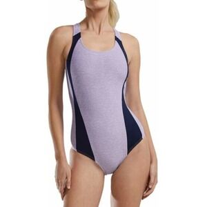 TYR Womens One Piece Swimsuit Durafast Light Purple Navy Blue‎ Racerback UPF 50+